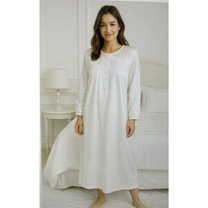 Oscar De Larenta Pink Label Womens Long Night Gown Medium White Satin Lace